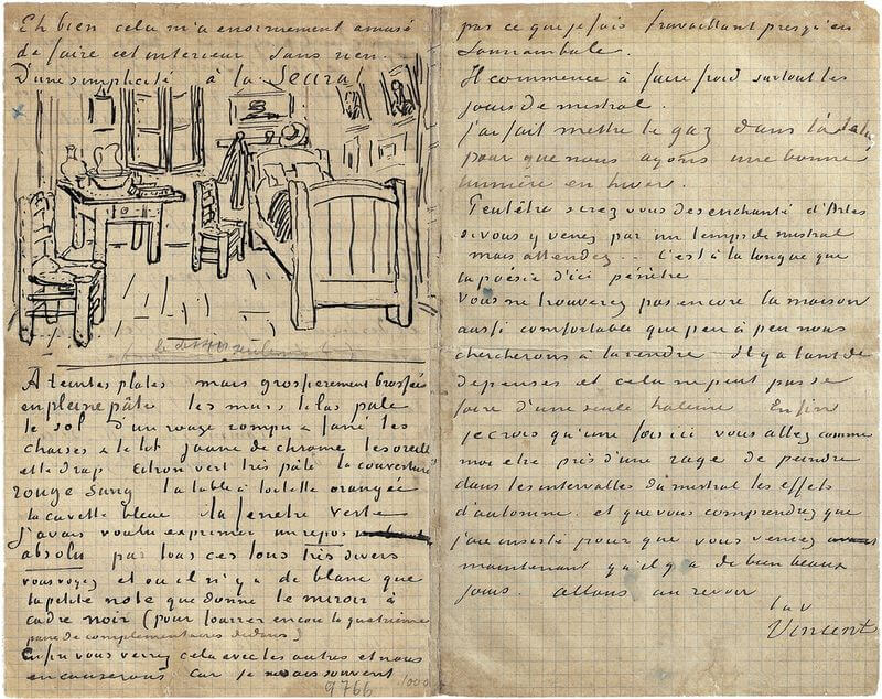 Vincent van Gogh's Sketch of The Bedroom At Arles