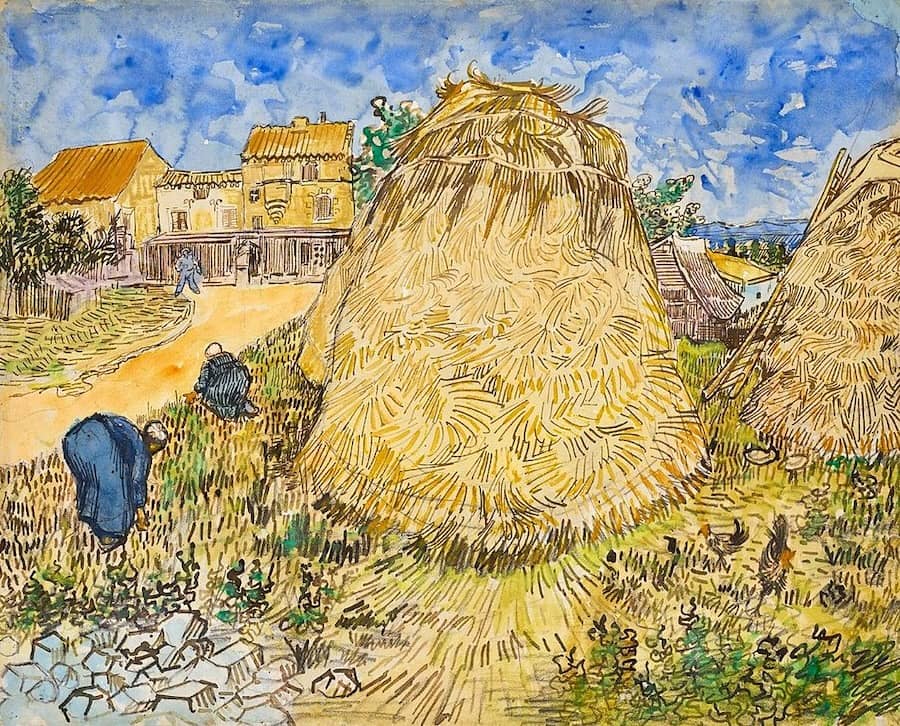 Haystacks in Provence Drawing, 1888 by Van Gogh