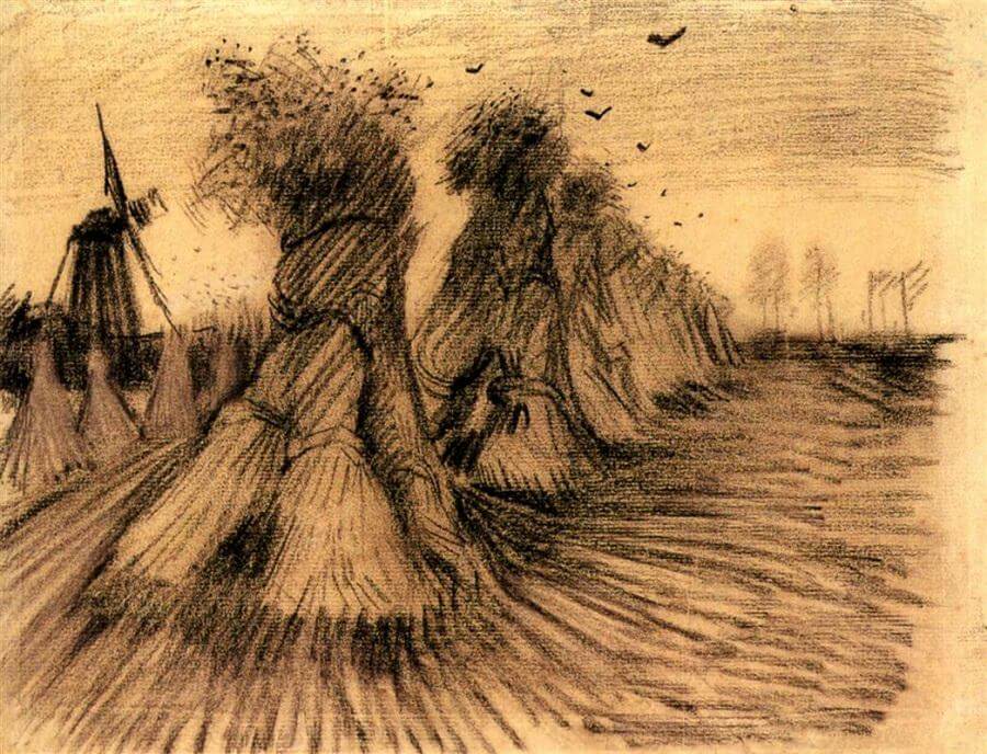 Stooks and a Mill - by Vincent van Gogh