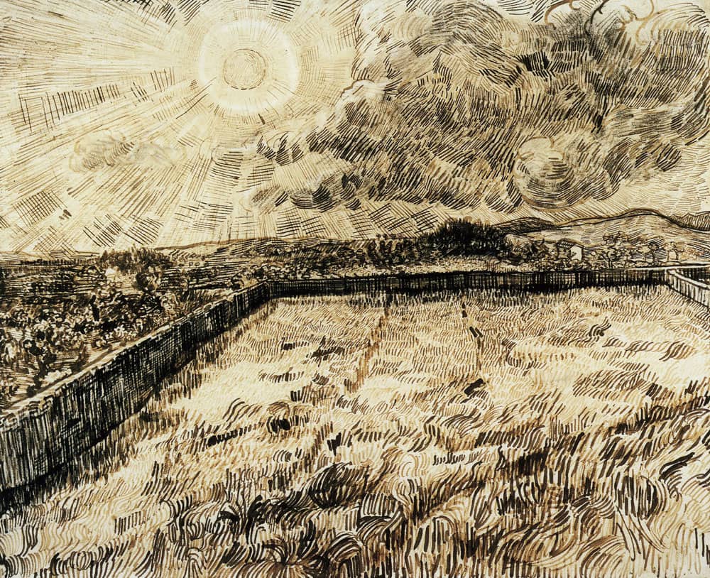 Sun Over Walled Wheat Field by Vincent Van Gogh