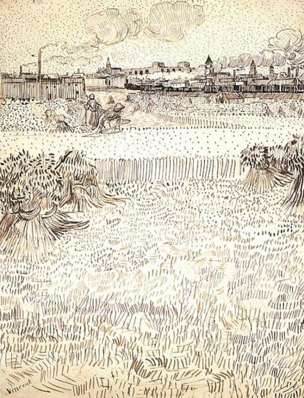 Wheatfields with Arles in the Background - by Vincent van Gogh
